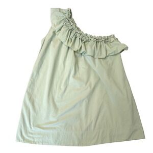 P Cill One Shoulder Bohochic Ruffle Mini Shift Dress Sage Green Cotton Womens M